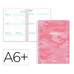 AGENDA ESCOLAR LIDERPAPEL 26-27 ESPIRAL MILITARY SEMANA VISTA A6+ BILINGUE 80G PAPEL FSC ROSA