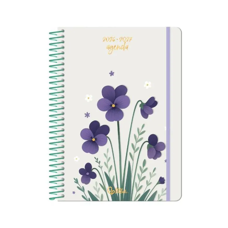 AGENDA ESCOLAR LIDERPAPEL 26-27 ESPIRAL FLOWERS SEMANA VISTA A6+ BILINGUE 80G PAPEL FSC BLANCO
