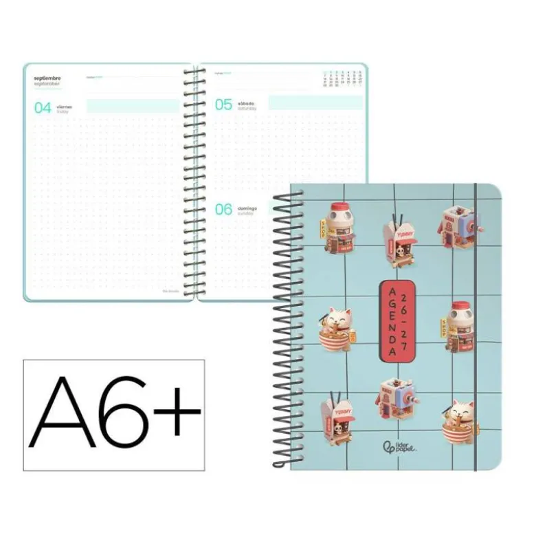 AGENDA ESCOLAR LIDERPAPEL 26-27 ESPIRAL ORIENTAL DIA PAGINA A6+ BILINGUE 80G PAPEL FSC MIX