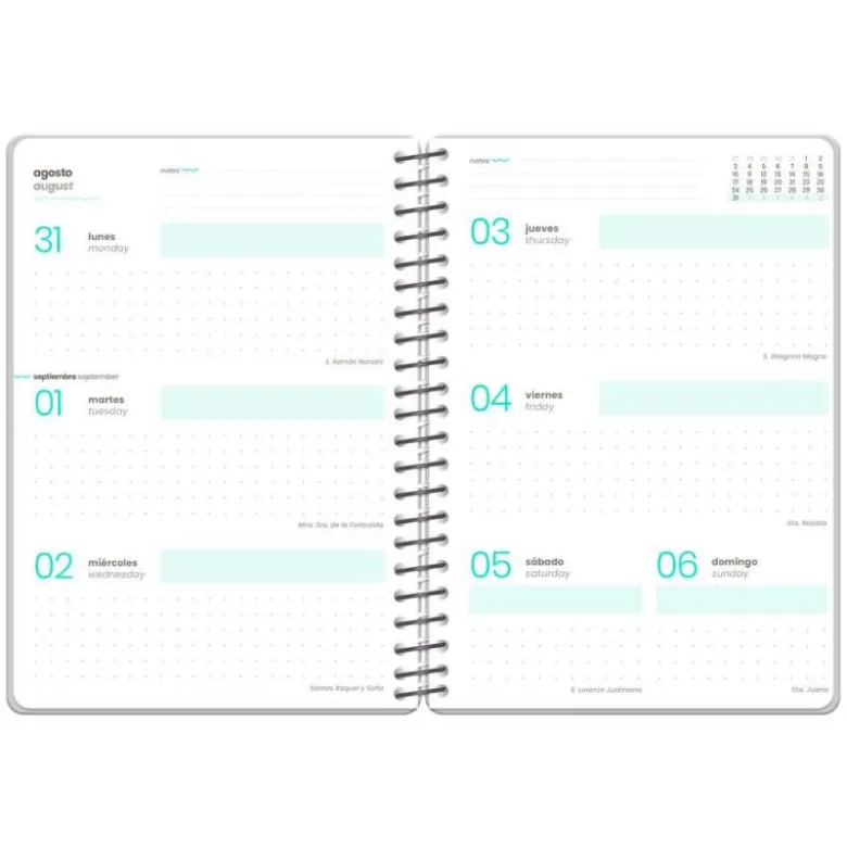 AGENDA ESCOLAR LIDERPAPEL 26-27 ESPIRAL ORIENTAL SEMANA VISTA A6+ BILINGUE 80G PAPEL FSC FIDEOS