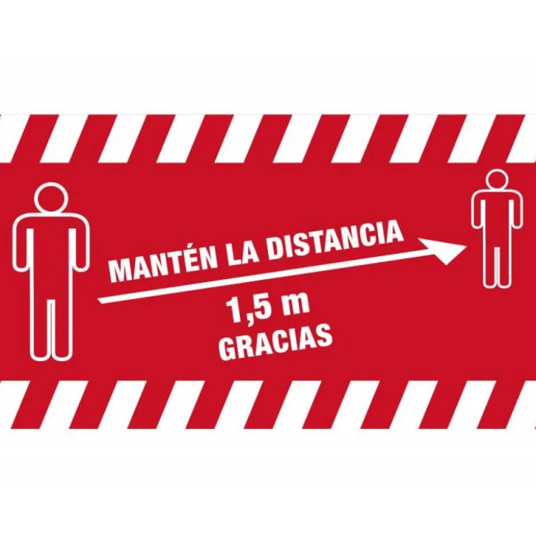 ALFOMBRA PARA SUELO DE PASO NOVUS MANTEN DISTANCIA DE 1,5 M GRACIAS FONDO ROJO 85X150 CM