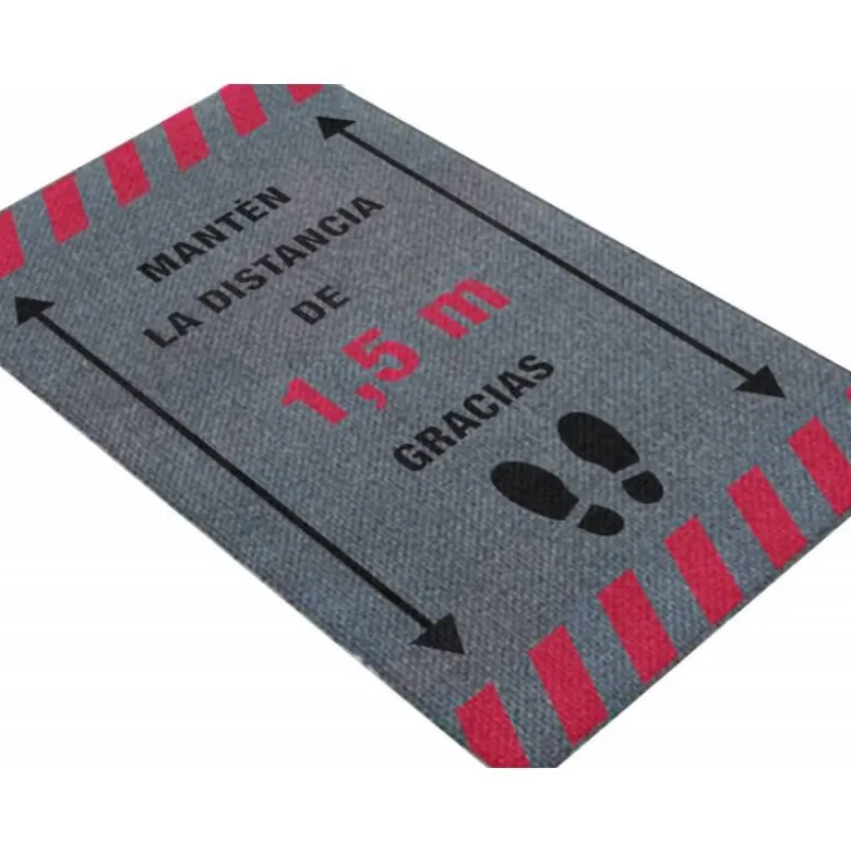 ALFOMBRA PARA SUELO DE PASO NOVUS MANTEN DISTANCIA DE 1,5 M GRACIAS FONDO GRIS 85X150 CM