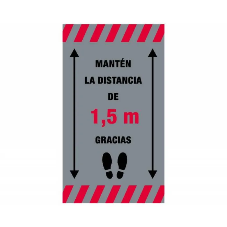 ALFOMBRA PARA SUELO DE PASO NOVUS MANTEN DISTANCIA DE 1,5 M GRACIAS FONDO GRIS 85X150 CM