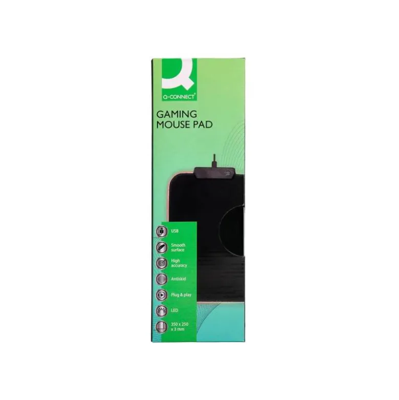 ALFOMBRILLA PARA RATON Q-CONNECT GAMING ILUMINACION LED CONEXION USB COLOR NEGRO 350X250X3 MM