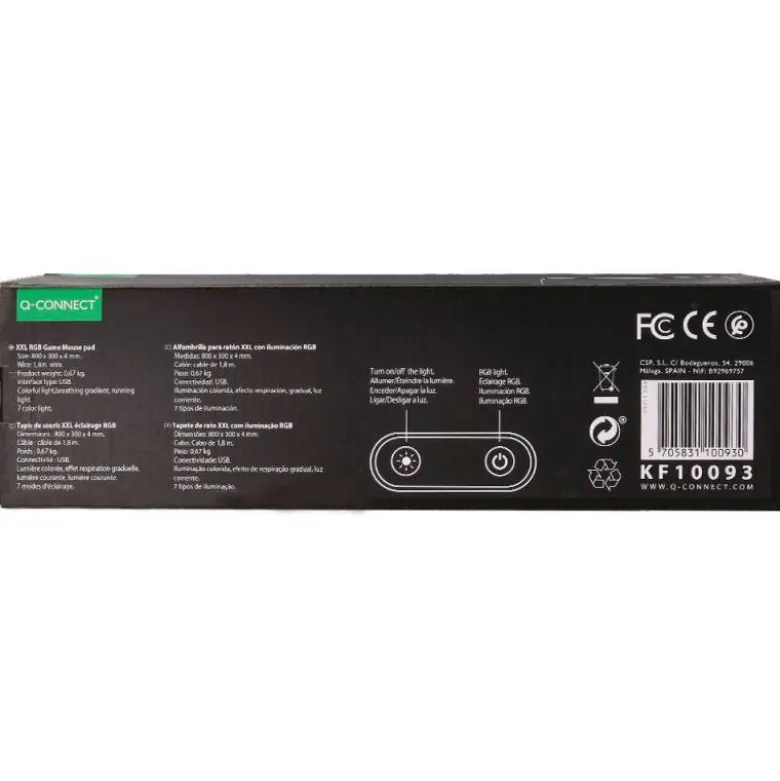 ALFOMBRILLA PARA RATON Q-CONNECT GAMING XXL ILUMINACION LED CONEXION USB COLOR NEGRO 800X300X4 MM