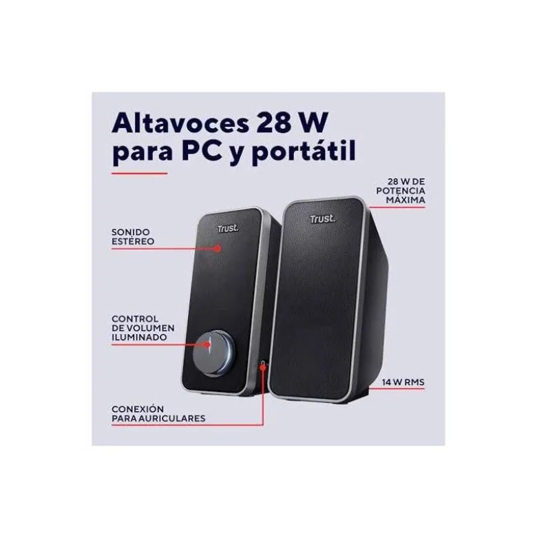 ALTAVOCES TRUST ARYS 2.0 POTENCIA 28W CONTROL DE VOLUMEN Y CONEXION AURICULARES