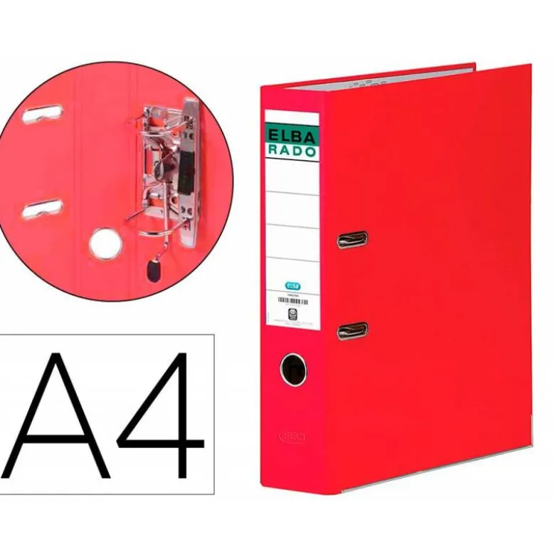 ARCHIVADOR DE PALANCA ELBA CHIC CARTON FORRADO PVC CON RADO DIN A4 LOMO DE 80 MM ROJO