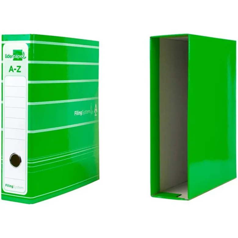 Archivador de palanca liderpapel Din A4 filing system forrado sin rado lomo 80mm verdecon caja y compresor metalico