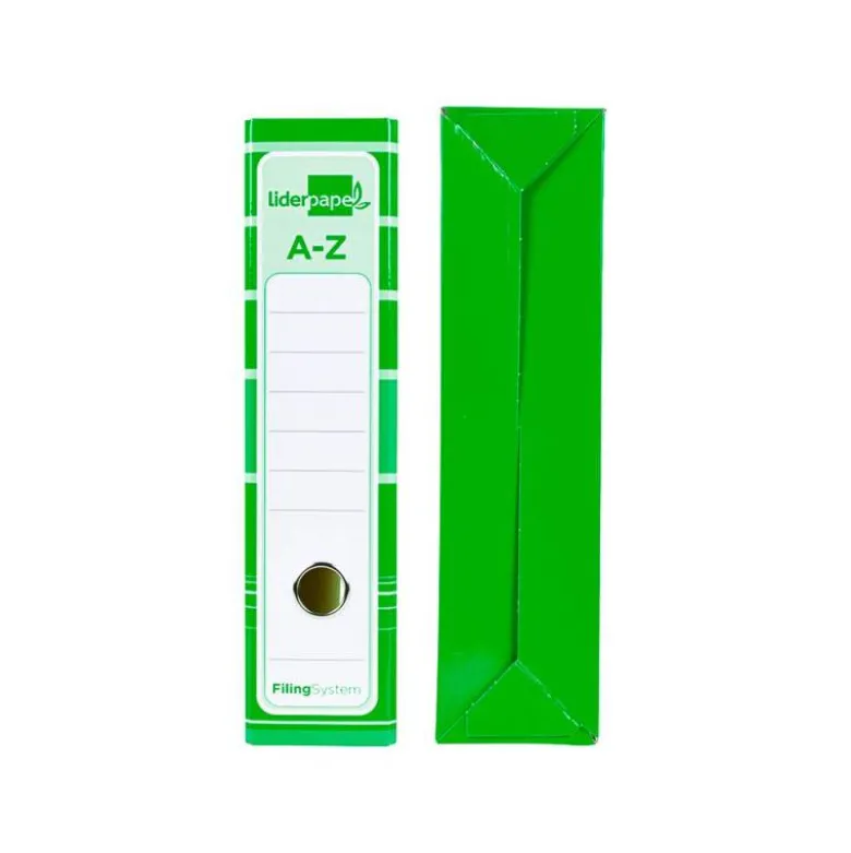 Archivador de palanca liderpapel Din A4 filing system forrado sin rado lomo 80mm verdecon caja y compresor metalico