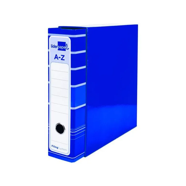 Archivador de palanca liderpapel a4 filing system forrado sin rado lomo 80mm azul con caja y compresor metalico