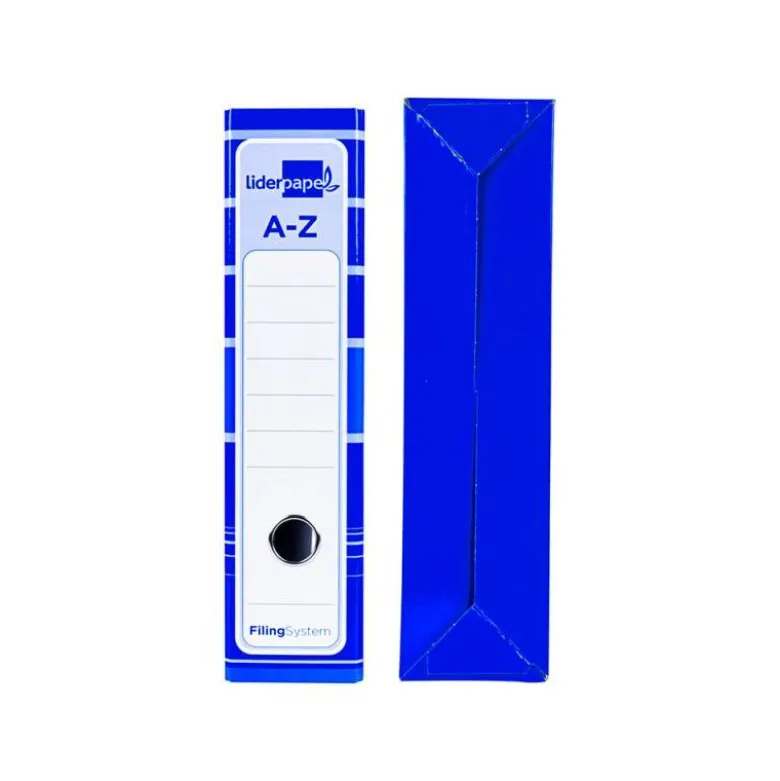 Archivador de palanca liderpapel a4 filing system forrado sin rado lomo 80mm azul con caja y compresor metalico