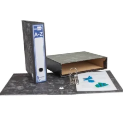 Archivador de palanca Liderpapel carton forrado folio negro lomo 80mm Jaspeado