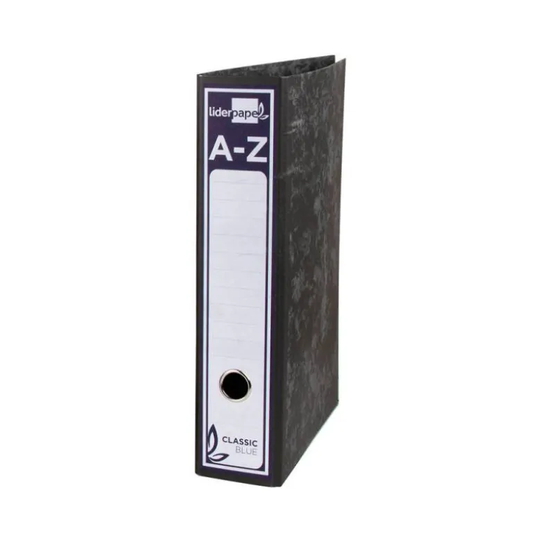Archivador de palanca Liderpapel carton forrado folio negro lomo 80mm Jaspeado