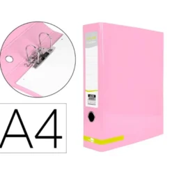 ARCHIVADOR DE PALANCA LIDERPAPEL DIN A4 CARTÓN FORRADO SIN RADO LOMO 80 MM COLOR ROSA COMPRESOR METALICO