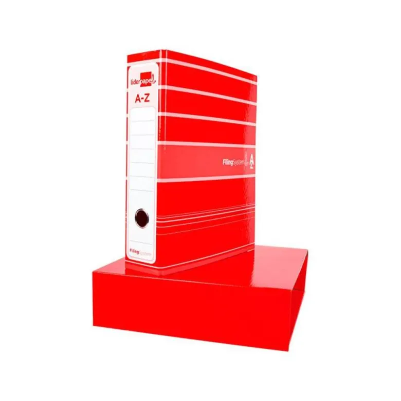 Archivador de palanca liderpapel Din A4 filing system forrado sin rado lomo 80mm rojocon caja y compresor metalico