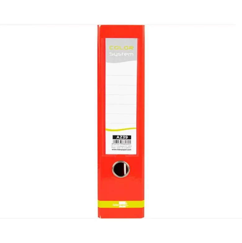 Archivador de palanca liderpapel Din A4 color system forrado sin rado lomo 80mm rojo compresor metalico