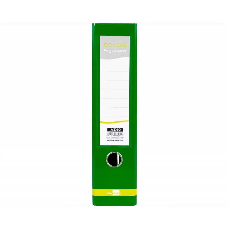 Archivador de palanca liderpapel Din A4 color system forrado sin rado lomo 80mm verde compresor metalico