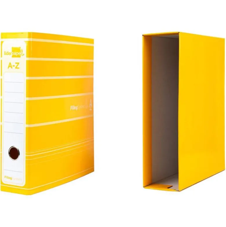 Archivador de palanca liderpapel Din A4 filing system forrado sin rado lomo 80mm amarillo con caja y compresor metal