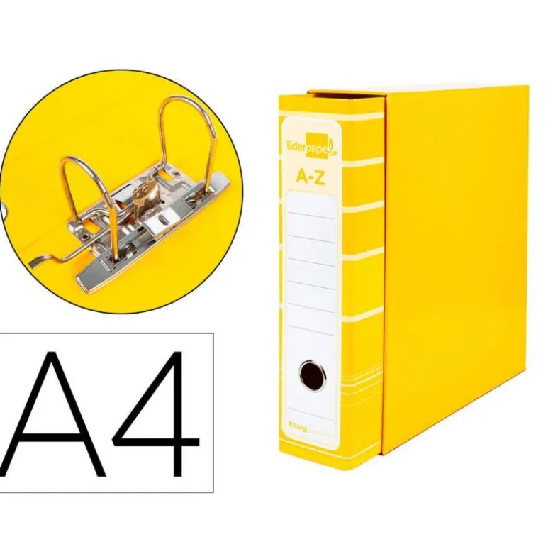Archivador de palanca liderpapel Din A4 filing system forrado sin rado lomo 80mm amarillo con caja y compresor metal