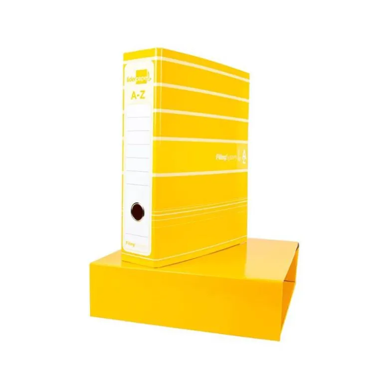 Archivador de palanca liderpapel Din A4 filing system forrado sin rado lomo 80mm amarillo con caja y compresor metal
