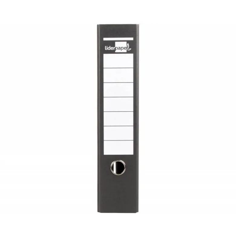 Archivador de palanca liderpapel Din A4 carton forrado sin rado lomo 80mm negro compresor metalico