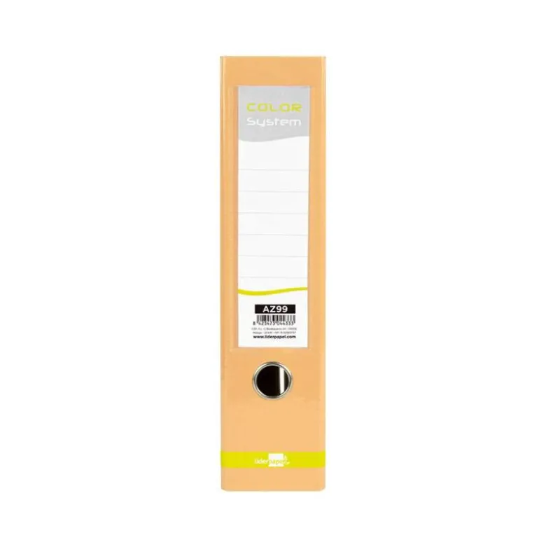 ARCHIVADOR DE PALANCA LIDERPAPEL DIN A4 CARTÓN FORRADO SIN RADO LOMO 80 MM COLOR MELOCOTÓN COMPRESOR METALICO