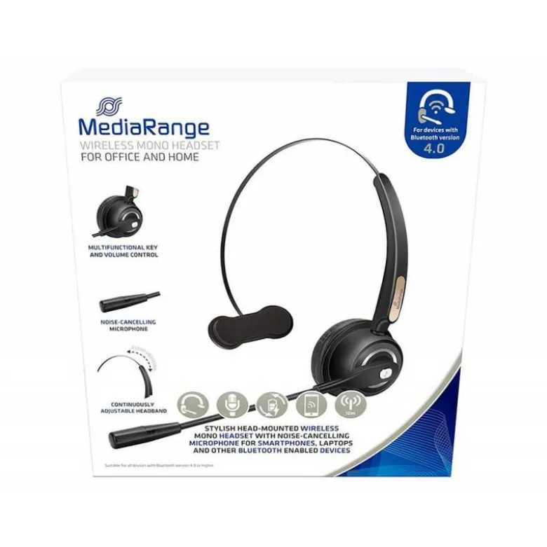 AURICULAR MEDIARANGE MONOAURAL DIADEMA INALAMBRICO BLUETOOTH CON MICROFONO