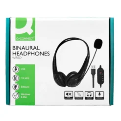 AURICULAR Q-CONNECT BIAURAL DIADEMA CON MICROFONO Y CONTROL DE VOLUMEN CONEXION USB COLOR NEGRO