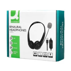 AURICULAR Q-CONNECT BIAURAL DIADEMA CON MICROFONO Y CONTROL DE VOLUMEN CONEXION USB COLOR NEGRO