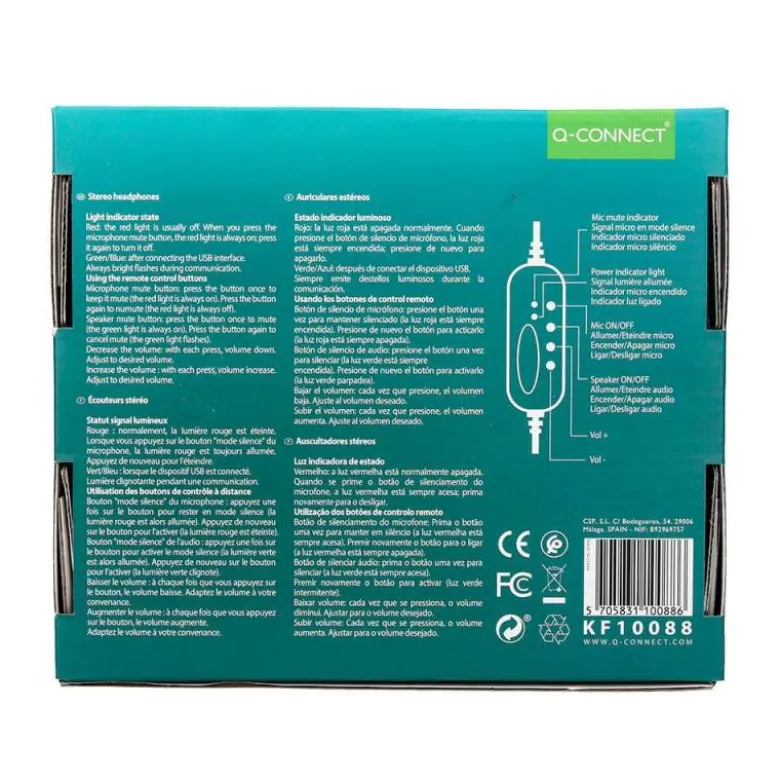 AURICULAR Q-CONNECT BIAURAL DIADEMA CON MICROFONO Y CONTROL DE VOLUMEN CONEXION USB COLOR NEGRO
