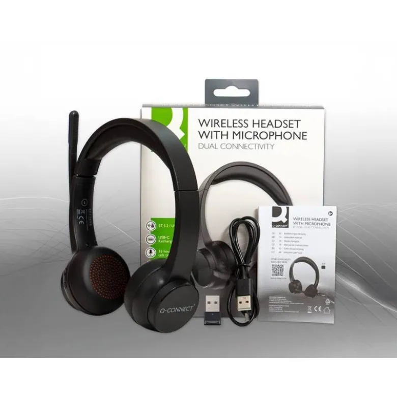 AURICULAR Q-CONNECT INALAMBRICO DIADEMA CON MICROFONO FLEXIBLE Y BOTON DE BLUETOOTH USB COLOR NEGRO