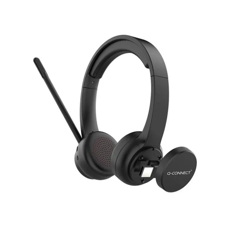 AURICULAR Q-CONNECT INALAMBRICO DIADEMA CON MICROFONO FLEXIBLE Y BOTON DE BLUETOOTH USB COLOR NEGRO