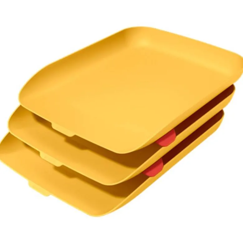 BANDEJA SOBREMESA LEITZ PLASTICO SET DE 3 UNIDADES COLOR AMARILLO