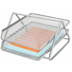 Bandeja sobremesa metalica q-connect rejilla gxa100 plata con 2 bandejas movibles -300x185x 350 mm