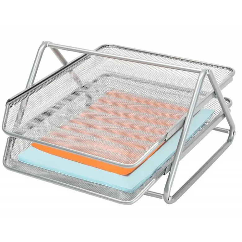 Bandeja sobremesa metalica q-connect rejilla gxa100 plata con 2 bandejas movibles -300x185x 350 mm