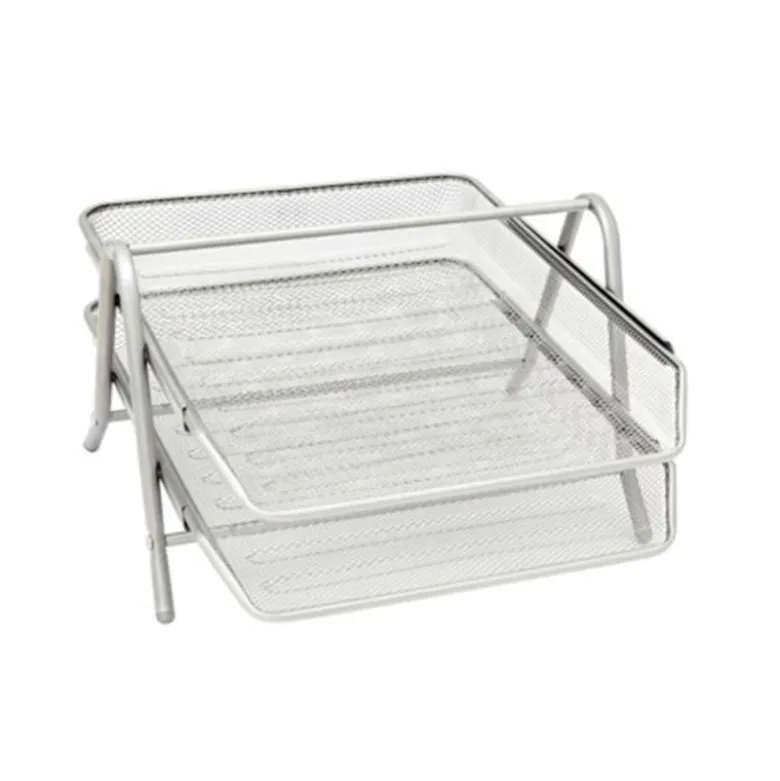 Bandeja sobremesa metalica q-connect rejilla gxa100 plata con 2 bandejas movibles -300x185x 350 mm