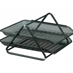 Bandeja sobremesa metalica q-connect rejilla gxa100 negra con 2 bandejas movibles -300x185x350 mm.