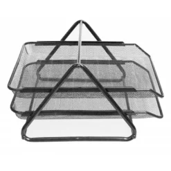 Bandeja sobremesa metalica q-connect rejilla gxa100 negra con 2 bandejas movibles -300x185x350 mm.