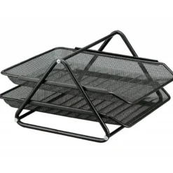 Bandeja sobremesa metalica q-connect rejilla gxa100 negra con 2 bandejas movibles -300x185x350 mm.