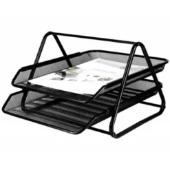 Bandeja sobremesa metalica q-connect rejilla gxa100 negra con 2 bandejas movibles -300x185x350 mm.