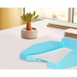 BANDEJA SOBREMESA PLASTICO Q-CONNECT CELESTE OPACO 240X70X340MM