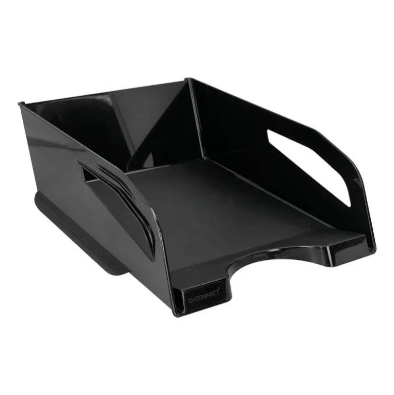 BANDEJA SOBREMESA PLASTICO Q-CONNECT GRAN CAPACIDAD CON ASA NEGRO OPACO 386X270X115MM