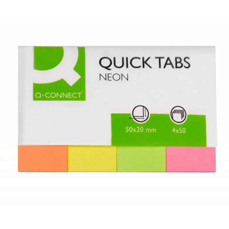 Banderitas separadoras q-connect 20x50 mm fluorescente pack de 4 con 50 hojas de colores