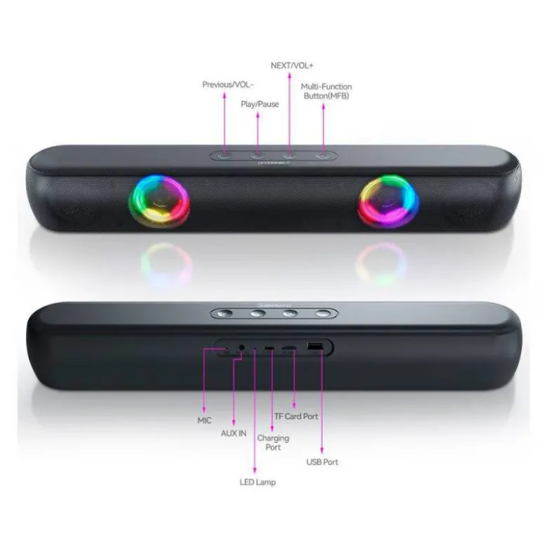 BARRA DE SONIDO Q-CONNECT BLUETOOTH CON ILUMINACION LED Y CONTROL DE VOLUMEN COLOR NEGRO