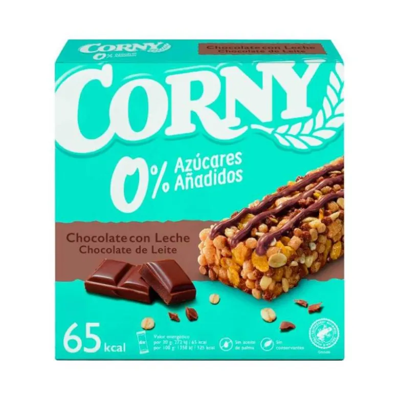 BARRITA DE CEREALES CORNY 0% AZUCARES CHOCOLATE CON LECHE CAJA DE 6 UNIDADES 20 GR