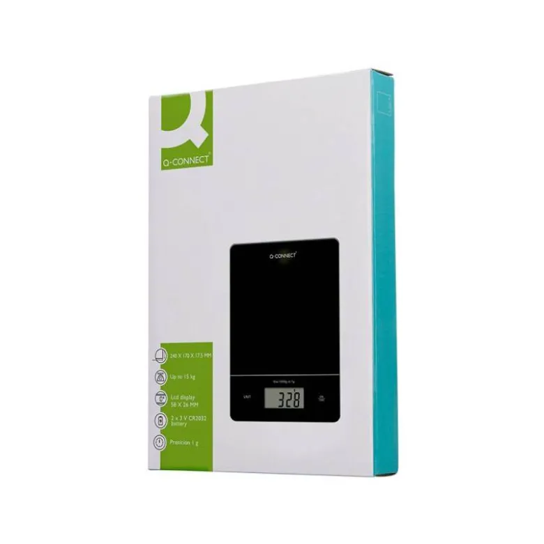BASCULA PRECISION Q-CONNECT DIGITAL CON PANTALLA LCD PRECISION 1 GR CAPACIDAD DE 5 GR A 15 KG 240X170X17,5MM