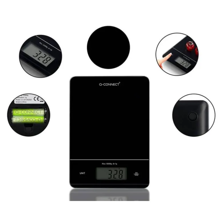 BASCULA PRECISION Q-CONNECT DIGITAL CON PANTALLA LCD PRECISION 1 GR CAPACIDAD DE 5 GR A 15 KG 240X170X17,5MM