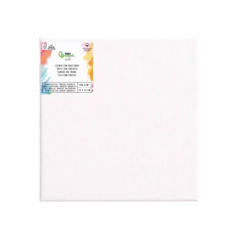 BASTIDOR LIDERPAPEL 1F LIENZO GRAPADO PARTE TRASERA ALGODON 100% BORDES MADERA 15X15 CM GRAMAJE 280G/M2 CERTIFICADO