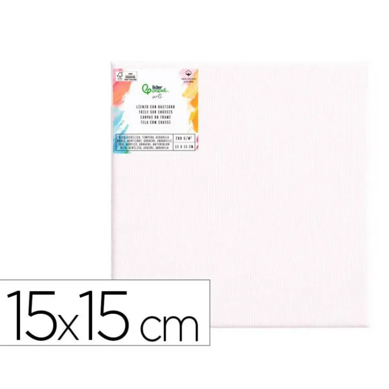 BASTIDOR LIDERPAPEL 1F LIENZO GRAPADO PARTE TRASERA ALGODON 100% BORDES MADERA 15X15 CM GRAMAJE 280G/M2 CERTIFICADO