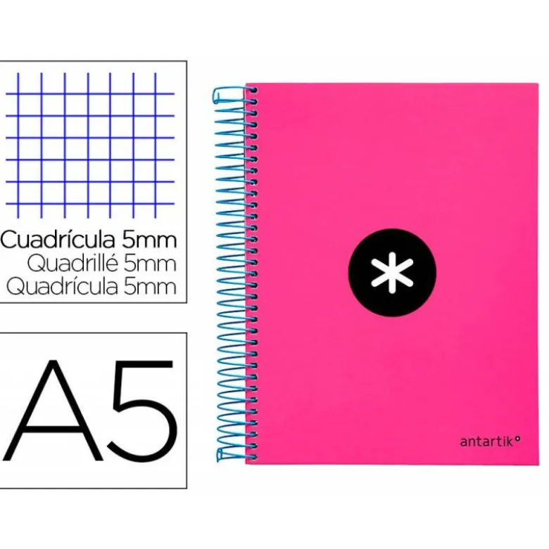 Bloc Antartik A5 Cuadrícula tapa Forrada 120 hojas 100g/m2 Rosa 5 bandas color